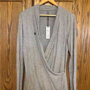 Gray Long Sleeve yoga sport Wrap Top small